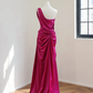 Rose pink one-shoulder fitted waist long ball gown R8517