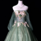 Green off-the-shoulder fitted waist slim-fitting ball gown with a full skirt R8673