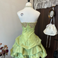 Green tube top slim waist flower bud skirt short skirt homecoming dress R4264