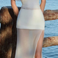 White ruffled neckline one shoulder waist slim sexy mid-length skirt homecoming dress R4586