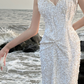 Light apricot halter-neck fitted waist elegant and sexy ball gown R8050