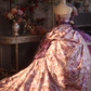 Purple Vintage Floral Strapless Waist-Cinched Puff-Skirt Ball Gown & Bridal Gown R7367