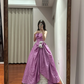 Pinkish-purple strapless, fitted waist, full skirt, long ball gown R8851
