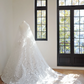 White strapless vintage print fitted waist ball gown/bridal dress R8451