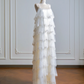 White halter-neck cake skirt long ball gown R8139