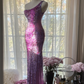 Purple one-shoulder sexy fitted waist bodycon long ball gown R7721