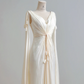 Light apricot V-neck fitted waist long sexy ball gown R8160