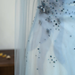 Light blue halter-neck fitted long elegant ball gown R8029