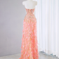Pink strapless fitted long ball gown, bridal dress R9032