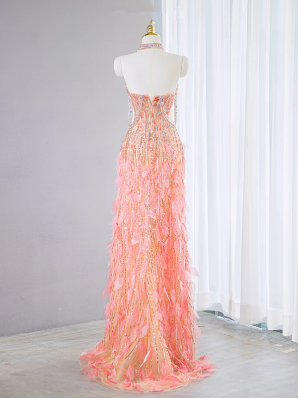 Pink strapless fitted long ball gown, bridal dress R9032