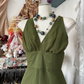 Dark green halter-neck fitted A-line elegant ball gown R6366