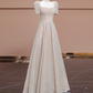 Nude pink square neckline, fitted waist, A-line skirt, long elegant ball gown, bridal dress R8305