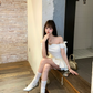 White one-shoulder slim waist A-line mini skirt R5029