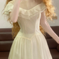 Light Apricot Round-Neck Waist-Cinched Fitted Elegant Hem Ball Gown, Bridal Gown R7319