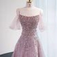 Light purple halter-neck fitted A-line long ball gown/bridal dress R8972