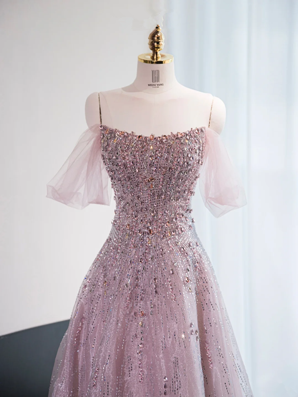 Light purple halter-neck fitted A-line long ball gown/bridal dress R8972