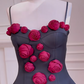 Black suspender skirt with red three-dimensional rose design, slim waist A-line skirt, homecoming dress R5035