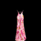Pink strapless floral print fitted pleated sexy ball gown R6646