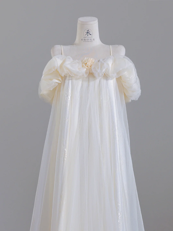 Light apricot halter-neck off-the-shoulder long ball gown R8246
