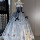 Gradient gray-blue halter-neck fitted waist slim-fit ball gown with a full skirt R8075