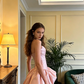 Light pink strapless fitted waist long elegant ball gown, bridal dress R8578