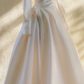 Apricot one-shoulder long-sleeved waisted satin A-line maxi bridal gown R5810
