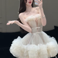 White tube top waist slim fit puffy princess skirt homecoming dress R4224