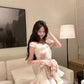 Romantic Off-Shoulder Floral Mini Dress with Ruffle Trim & Waist Tie R9146