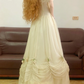 Light Apricot Round-Neck Waist-Cinched Fitted Elegant Hem Ball Gown, Bridal Gown R7319