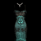Sexy long ball gown with green halter neck and fitted waist, featuring lace details R6686