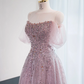 Light purple halter-neck fitted A-line long ball gown/bridal dress R8972