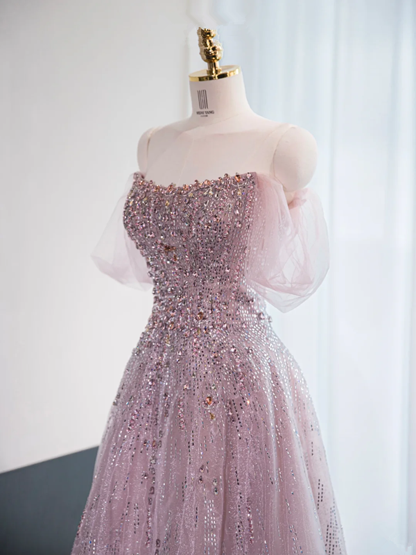 Light purple halter-neck fitted A-line long ball gown/bridal dress R8972