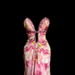Pink strapless floral print fitted pleated sexy ball gown R6646