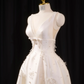 Light apricot satin halter-neck fitted long ball gown, bridal dress R8912