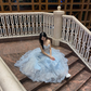 Light blue strapless, fitted waist, full skirt long ball gown R8367