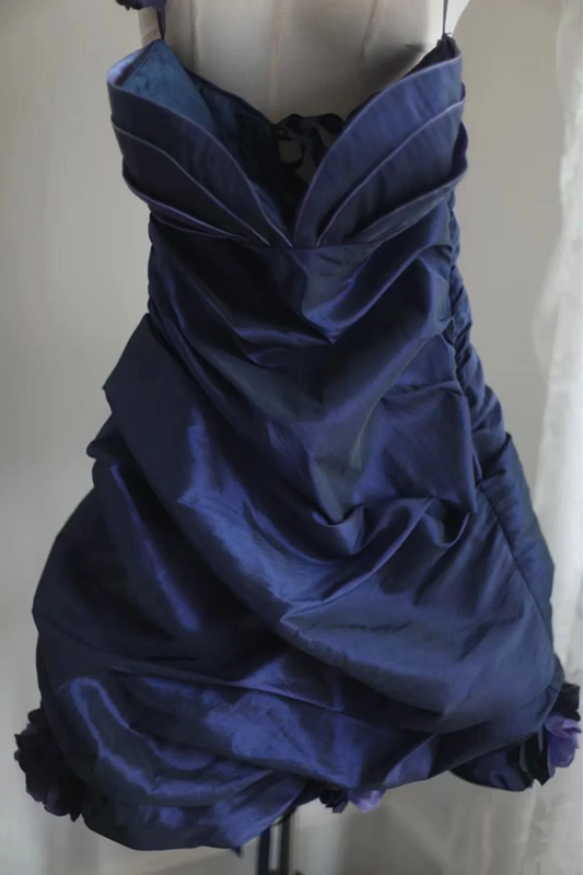 Navy blue fitted A-line short prom dress R6805