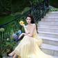 Yellow Spaghetti Strap Waist-Cinched Fitted Mermaid Hem Prom Dress R7085