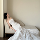 White strapless, waist‑cinching, slim‑fit lace long ball gown, wedding dress R7991