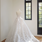 White strapless vintage print fitted waist ball gown/bridal dress R8451