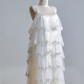 White halter-neck cake skirt long ball gown R8139