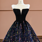 Black strapless, fitted waist, long ball gown with a full skirt R8391