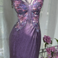 Purple halter-neck, fitted waist, backless, sexy bodycon long ball gown R7601