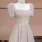 Nude pink square neckline, fitted waist, A-line skirt, long elegant ball gown, bridal dress R8305