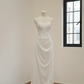 White strapless, fitted long ball gown, elegant bridal dress R8548