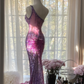 Purple one-shoulder sexy fitted waist bodycon long ball gown R7721