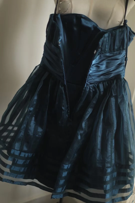 Navy blue strapless fitted waist short ball gown R6765