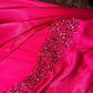 Pink strapless fitted satin elegant long ball gown R6406