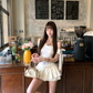 White one-shoulder slim waist A-line mini skirt R5029