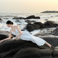 Light apricot halter-neck fitted waist elegant and sexy ball gown R8050