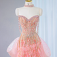 Pink strapless fitted long ball gown, bridal dress R9032